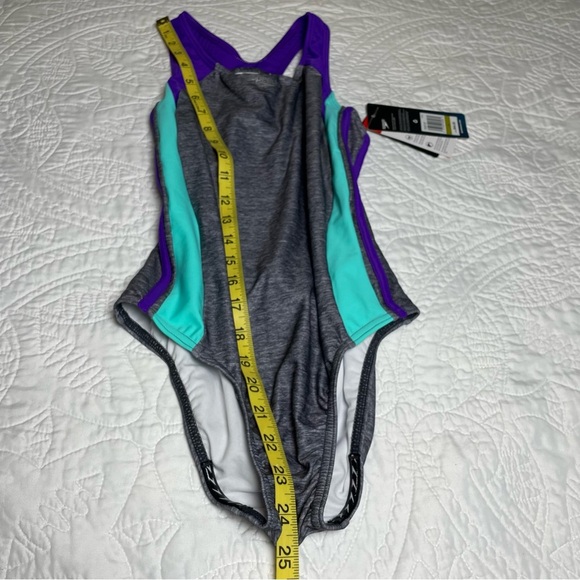 New With Tags Speedo Girls One Piece Racerback Swimsuit Size 14 Gray Purple Aqua - Picture 8 of 8